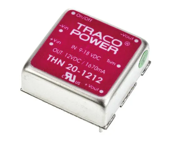 63-4988-44　TRACOPOWER THN 20 20W Isolated DC-DC Converter Through Hole, Voltage in 9 → 18 V dc, Voltage out 12V dc　THN 20-1212