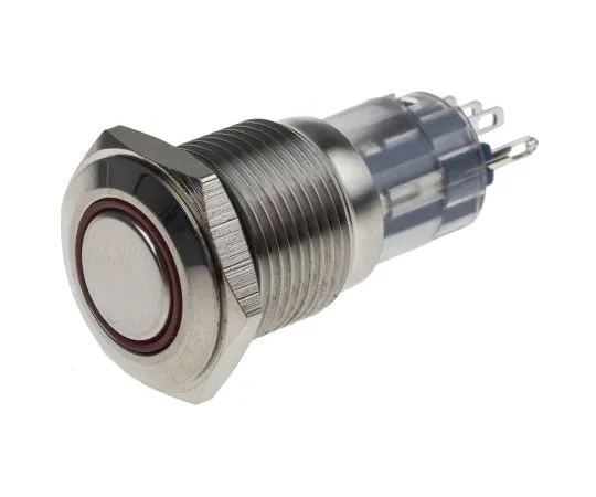 63-5125-48　RS Pro Single Pole Double Throw (SPDT) Latching Red LED Push Button Switch, IP65, IP67, 16 (Dia.)mm, Panel Mount, 250V　811-8411