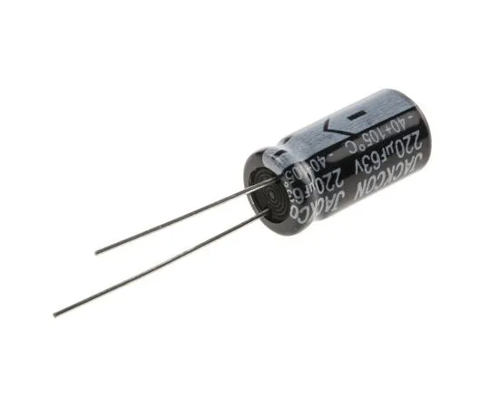 63-4998-62　RS PRO 220μF 63V dc Aluminium Electrolytic Capacitor, Through Hole 10 (Dia.) x 20mm +105°C 10mm 5mm 20mm　711-1609