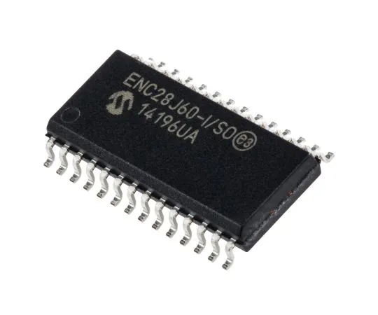 63-4975-92　Microchip ENC28J60-I/SO, Ethernet Controller, 10 Mbps, 100 Mbps, 1000 Mbps SPI, Serial-SPI, 3.3 V, 28-Pin SOIC　ENC28J60-I/SO