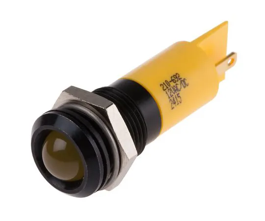 63-6586-85　RS PRO Yellow Indicator, 12 V, 14mm Mounting Hole Size, Tab Termination, IP67　210-692