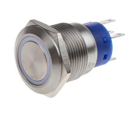 63-6775-15　RS PRO Single Pole Double Throw (SPDT) Momentary White LED Push Button Switch, IP67, 19.2 (Dia.)mm, Panel Mount, 24V　111-3780