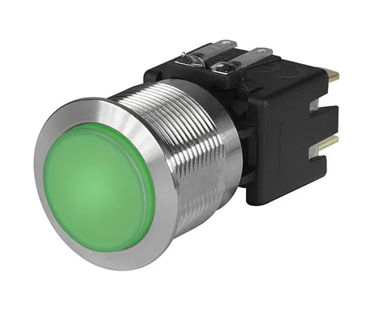 63-7043-34　Schurter Double Pole Double Throw (DPDT) Latching Green LED Push Button Switch, IP40, IP64, 19.1 (Dia.)mm, Panel Mount,　3-101-024