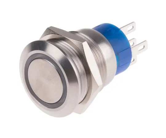 63-6777-81　RS PRO Single Pole Double Throw (SPDT) Momentary Yellow LED Push Button Switch, IP67, 19.2 (Dia.)mm, Panel Mount, 250V　111-5796