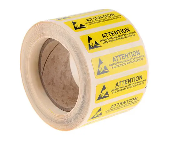 63-6701-58　RS PRO Yellow Vinyl ESD Label, Attention Observe Precautions For Handling Electrostatic Discharge Sensitive Device-Text　550-549