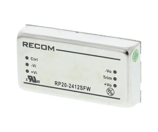 63-7350-55　Recom RP20 FW 20W Isolated DC-DC Converter Through Hole, Voltage in 9 → 36 V dc, Voltage out 12V dc　RP20-2412SFW