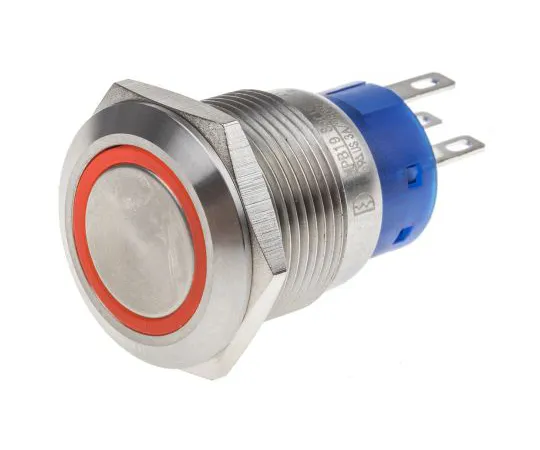 63-6775-02　RS PRO Single Pole Double Throw (SPDT) Latching Red LED Push Button Switch, IP67, 19.2 (Dia.)mm, Panel Mount, 250V ac　111-3766