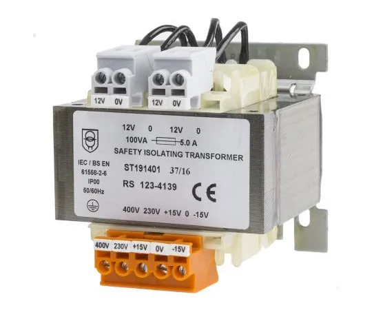 63-6890-85　RS PRO 100VA Isolation Transformer, 15 → 400V ac Primary, 12V ac Secondary　123-4139