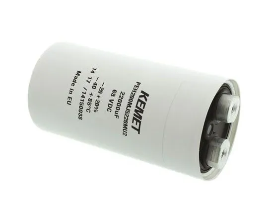 63-7351-58　KEMET 22000μF 63V dc Aluminium Electrolytic Capacitor, Chassis Mount 51.6 x 98.5mm +85°C 51.6mm 98.5mm　PEH200MJ5220MU2