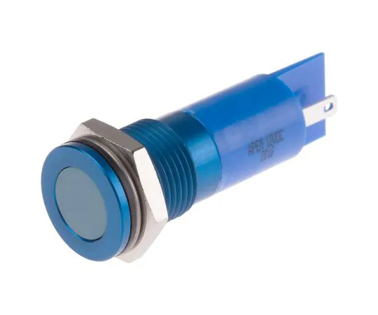 63-6780-52　RS PRO Blue Indicator, 12 V dc, 14mm Mounting Hole Size, Faston, Solder Lug Termination, IP67　111-6565