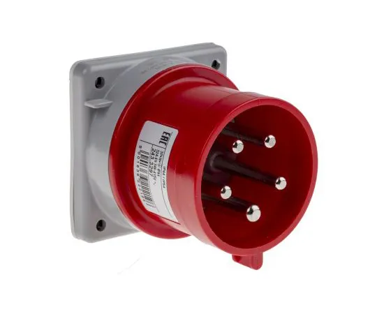 63-6988-63　RS PRO IP44 Red Panel Mount 3P+N+E Industrial Power Plug, Rated At 32A, 415 V　125-4458
