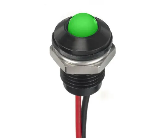 63-7027-57　RS PRO Green Indicator, 12 V dc, 8mm Mounting Hole Size, Lead Wires Termination, IP67　132-9134