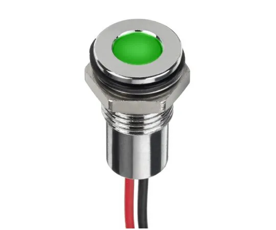 63-7027-44　RS PRO Green Indicator, 12 V dc, 8mm Mounting Hole Size, Lead Wires Termination, IP67　132-9119