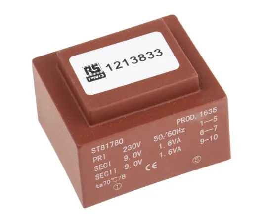 63-6789-50　2 x 9V ac 2 Output PCB Mount PCB Transformer, 3.2VA　121-3833