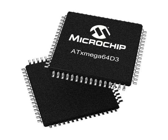 63-7030-01　Microchip Technology ATXMEGA64D3-AU, 8/16bit AVR Microcontroller, 32MHz, 64 + 4 kB Flash, 64-Pin TQFP　ATXMEGA64D3-AU
