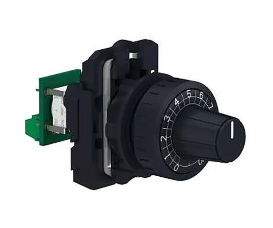 63-6988-27　Schneider Electric 1 Gang Rotary Cermet Potentiometer with a 6 mm Dia. Shaft, 100kΩ, ±10%, 1W, Linear XB5AD912R100K　XB5AD912R100K