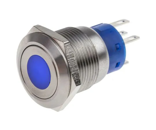 63-6775-33　RS PRO Single Pole Double Throw (SPDT) Latching Blue LED Push Button Switch, IP67, 19.2 (Dia.)mm, Panel Mount, 250V ac　111-3899