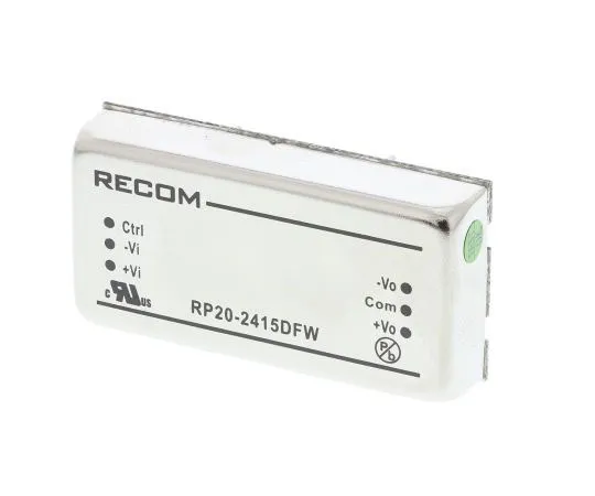 63-7350-50　Recom RP20 FW 20W Isolated DC-DC Converter Through Hole, Voltage in 9 → 36 V dc, Voltage out ±15V dc　RP20-2415DFW