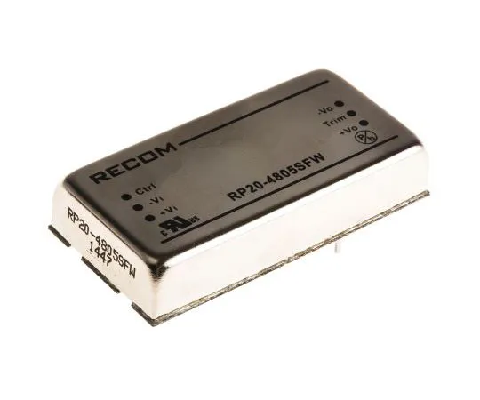 63-7350-88　Recom RP20 FW 20W Isolated DC-DC Converter Through Hole, Voltage in 18 → 75 V dc, Voltage out 5V dc　RP20-4805SFW
