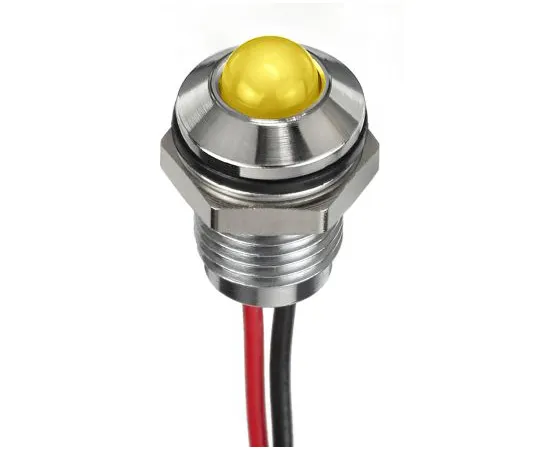 63-7027-31　RS PRO Yellow Indicator, 12 V dc, 8mm Mounting Hole Size, Lead Wires Termination, IP67　132-9105