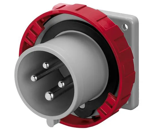 63-6988-66　RS PRO IP67 Red Panel Mount 3P+E Industrial Power Plug, Rated At 32A, 415 V　125-4465
