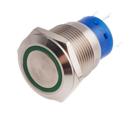63-6777-74　RS PRO Single Pole Double Throw (SPDT) Latching Green LED Push Button Switch, IP67, 19.2 (Dia.)mm, Panel Mount, 250V ac　111-5784