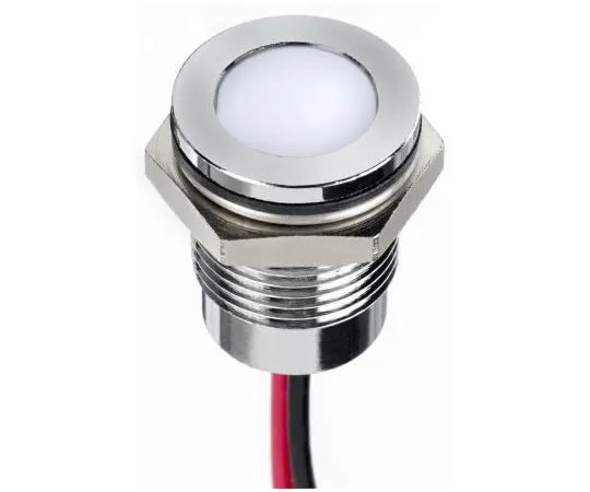 63-7021-06　RS PRO White Indicator, 1.8 → 3.3 V dc, 14mm Mounting Hole Size, Lead Wires Termination, IP67　130-1099