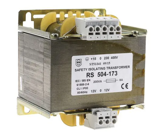 63-6680-15　RS PRO 200VA Isolating Transformer, 230 V ac, 245 V ac, 400 V ac, 415 V ac Primary 1 x, ±12V ac Secondary　504-173