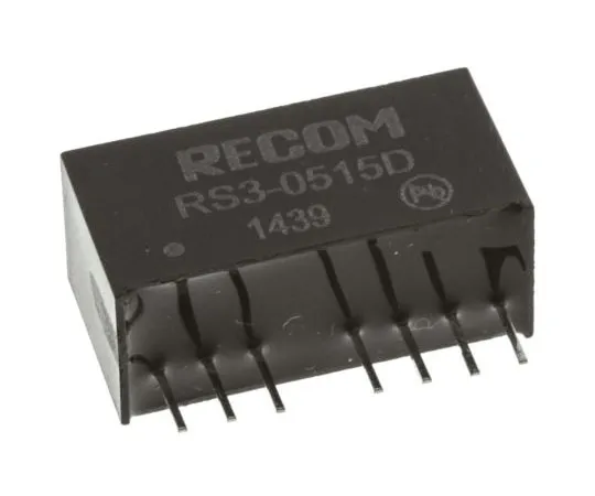 63-7349-88　Recom RS3 3W Isolated DC-DC Converter Through Hole, Voltage in 4.5 → 9 V dc, Voltage out ±15V dc　RS3-0515D