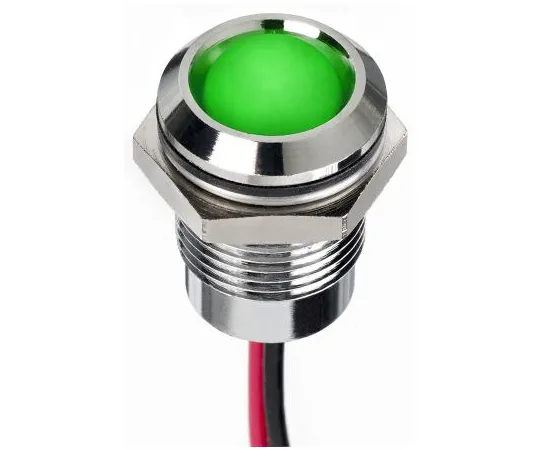 63-7020-84　RS PRO Green Indicator, 1.8 → 3.3 V dc, 14mm Mounting Hole Size, Lead Wires Termination, IP67　130-1075