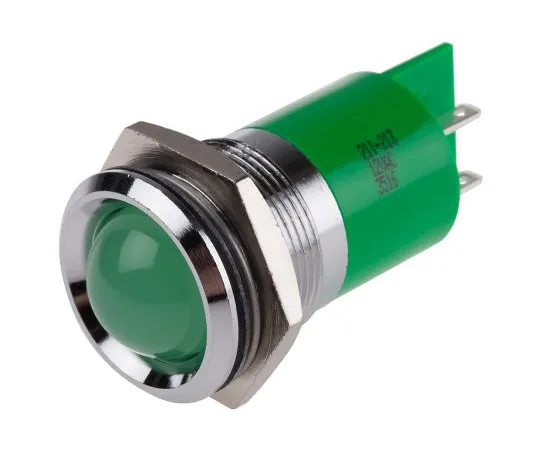 63-6587-22　RS PRO Green Indicator, 12 V, 22mm Mounting Hole Size, Solder Tab Termination　211-213