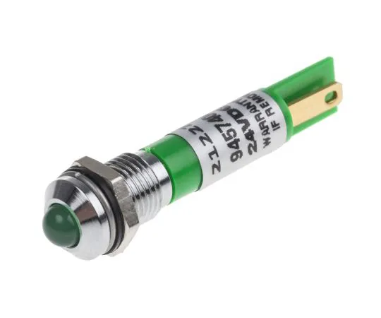 63-6588-03　RS PRO Green Indicator, 24 V ac/dc, 8mm Mounting Hole Size, Solder Tab Termination, IP67　212-272