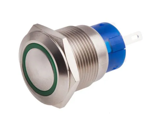63-6775-09　RS PRO Single Pole Double Throw (SPDT) Momentary Green LED Push Button Switch, IP67, 19.2 (Dia.)mm, Panel Mount, 250V ac　111-3773