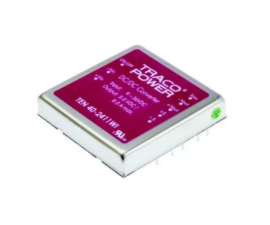 63-7350-45　TRACOPOWER TEN 40WI 40W Isolated DC-DC Converter Through Hole, Voltage in 9 → 36 V dc, Voltage out 5V dc　TEN 40-2411WI