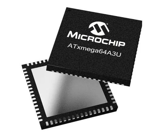 63-7029-98　Microchip Technology ATXMEGA64A3U-MH, 8/16bit AVR Microcontroller, 32MHz, 64 + 4 kB Flash, 64-Pin QFN　ATXMEGA64A3U-MH