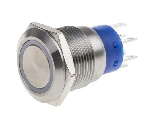 63-6775-07　RS PRO Double Pole Double Throw (DPDT) Momentary Yellow LED Push Button Switch, IP67, 19.2 (Dia.)mm, Panel Mount, 250V　111-3771