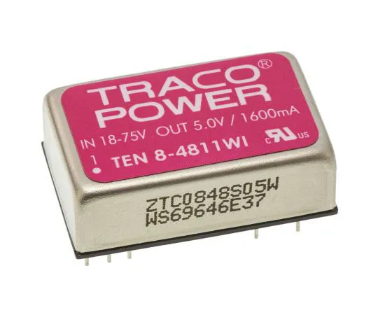 63-7350-61　TRACOPOWER TEN 8WI 8W Isolated DC-DC Converter Through Hole, Voltage in 18 → 75 V dc, Voltage out 5V dc Railway　TEN 8-4811WI