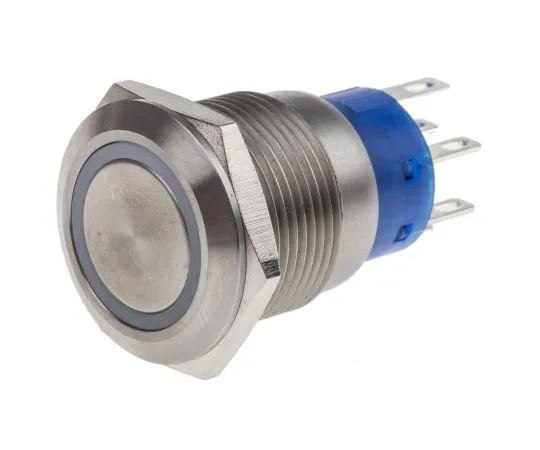 63-6777-69　RS PRO Double Pole Double Throw (DPDT) Momentary Yellow LED Push Button Switch, IP67, 19.2 (Dia.)mm, Panel Mount, 250V　111-5779