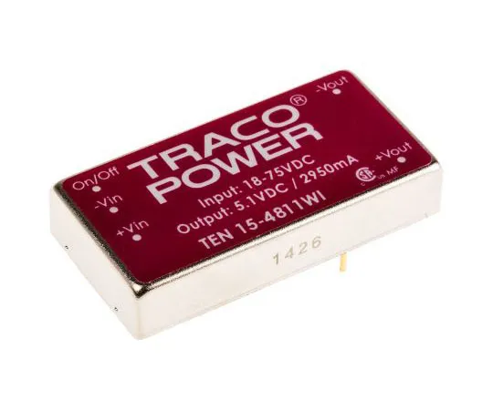 63-7350-35　TRACOPOWER TEN 15WI 15W Isolated DC-DC Converter Through Hole, Voltage in 18 → 75 V dc, Voltage out 5V dc　TEN 15-4811WI