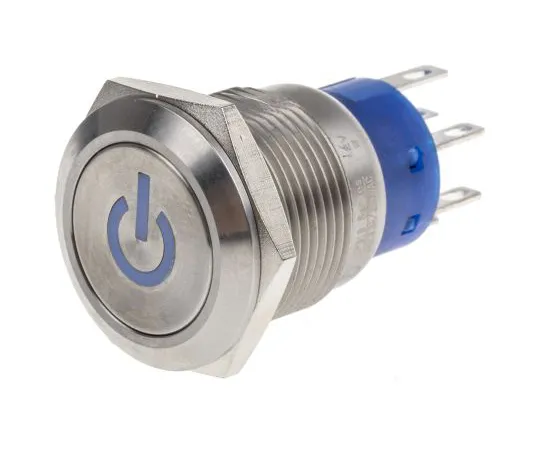 63-6777-88　RS PRO Double Pole Double Throw (DPDT) Latching White LED Push Button Switch, IP67, 19 (Dia.)mm, Panel Mount, Power　111-5804