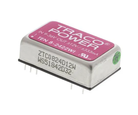 63-7350-78　TRACOPOWER TEN 8WI 8W Isolated DC-DC Converter Through Hole, Voltage in 9 → 36 V dc, Voltage out ±12V dc Railway　TEN 8-2422WI