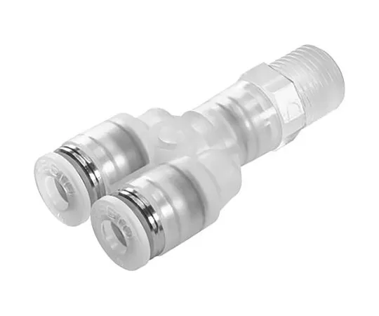 63-6996-45　Festo Pneumatic Double Y Threaded-to-Tube Adapter, R 1/4 Male Thread, 6mm Tube Connection　NPQP-Y-R14-Q6-FD-P10