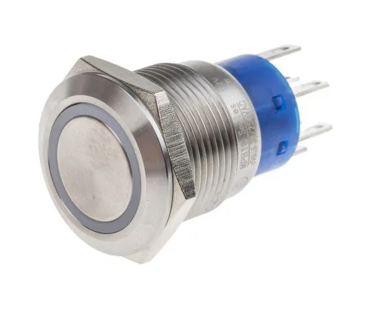 63-6777-76　RS PRO Double Pole Double Throw (DPDT) Momentary White LED Push Button Switch, IP67, 19.2 (Dia.)mm, Panel Mount, 250V ac　111-5790
