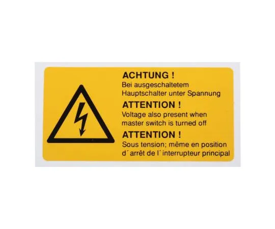 63-7509-24　Idento ESSW19074 5 x Electricity Hazard Label (German/English/French), Yellow Self-Adhesive PVC　ESSW19074