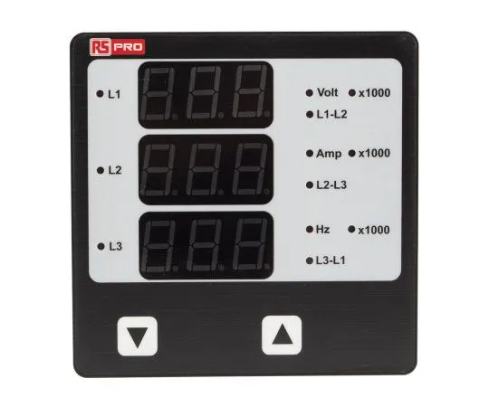 63-7366-08　RS PRO LED Digital Panel Multi-Function Meter for Current, Frequency, On Hour, RPM, Run Hour, Voltage, 92mm x 92mm　136-5378