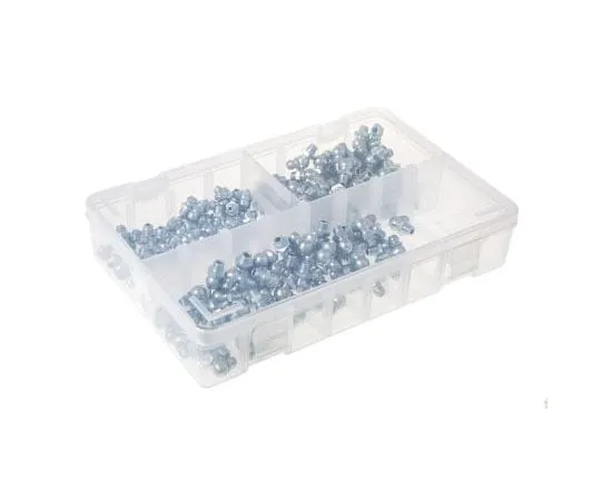 63-7417-21　RS PRO Grease Nipple Kit Contains H1 Straight 1/4 in UNF (x50); H2-45 1/4 in UNF (x50); H3-90 1/4 in UNF (x50); Box　195-4043