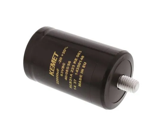 63-7516-96　KEMET 22000μF 63V dc Aluminium Electrolytic Capacitor, Stud Mount 51 x 82mm +85°C 51mm 82mm　ALS31A223KE063