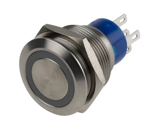 63-7387-71　KNITTER-SWITCH Single Pole Double Throw (SPDT) Momentary Blue LED Push Button Switch, IP67, 22.2 (Dia.)mm, Panel Mount,　MAV22A0F10E-712-JQ