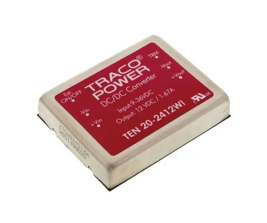 63-7537-46　TRACOPOWER TEN 20WI 20W Isolated DC-DC Converter Through Hole, Voltage in 9 → 36 V dc, Voltage out 12V dc　TEN 20-2412WI