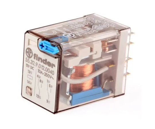 63-7413-48　Finder55 Series DPDT Non-Latching Relay Plug In, 12V dc Coil, 20A　55.32.9.012.0040